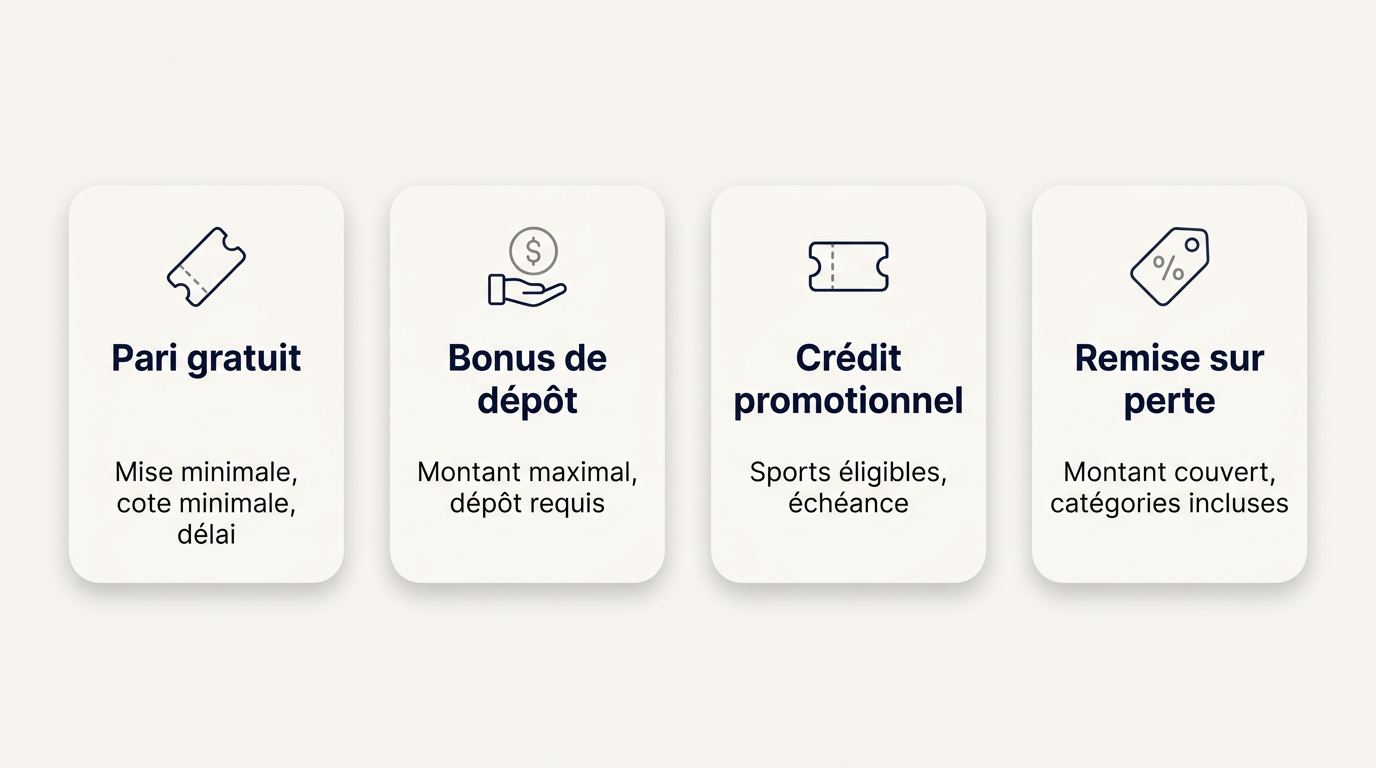 Comparaison de plusieurs types de bonus et de leurs principales conditions.
